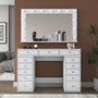Hanah Home BJ196 - 5170 Mesa de Maquillaje Blanca con Espejo y 13 Focos